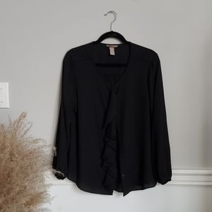 H&M Plus Black Ruffle Blouse